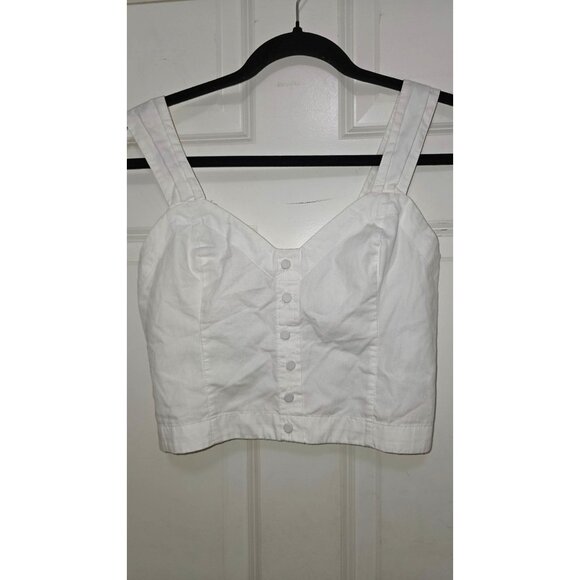 Abercrombie & Fitch White Button-Up Sleeveless Smocked Back Crop Top Size S - Picture 1 of 5